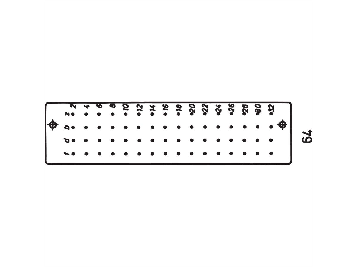 Connecteur SCHROFF de type G, EN 60603, DIN 41612, femelle, 64 contacts, wire-wrap, 22 mm