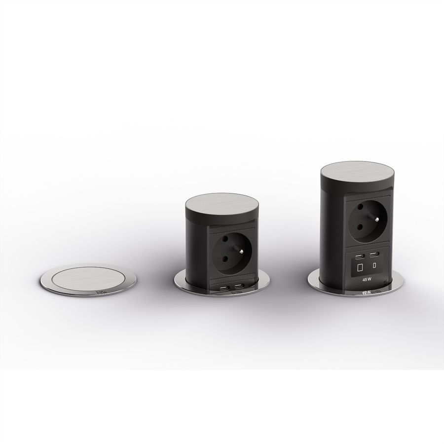 BACHMANN ELEVATOR2 1xUTE, 1xUSB C/C 45W aspect inox 2,0 m AEH