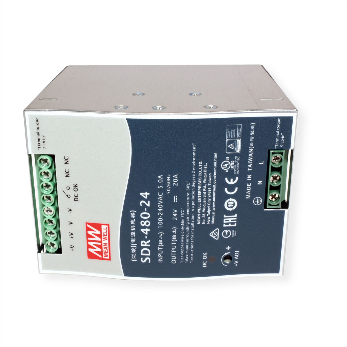 Mean Well SDR-480-24 Alimentation Glissières DIN 480W 24V DC