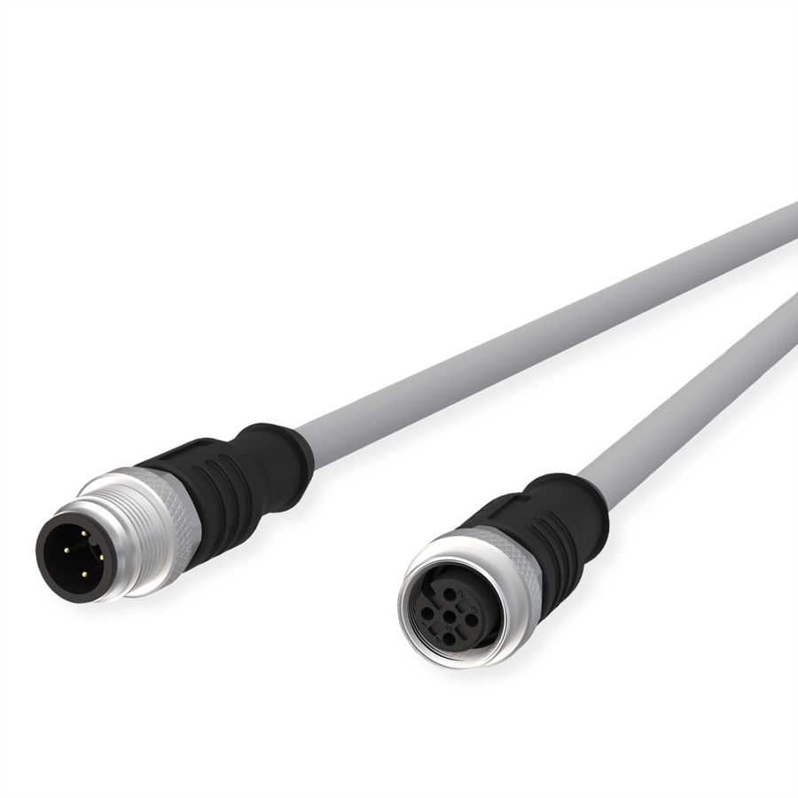 METZ CONNECT Câble de capteur/actionneur M12, codage A, M12 connecteur droit - M12 connecteur femelle droit, gris, 1 m