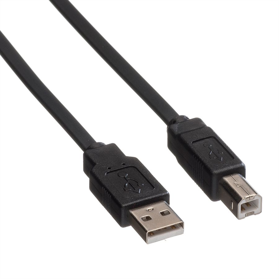 ROLINE Câble USB 2.0 plat pour Notebook, type A-B, noir, 0,8 m