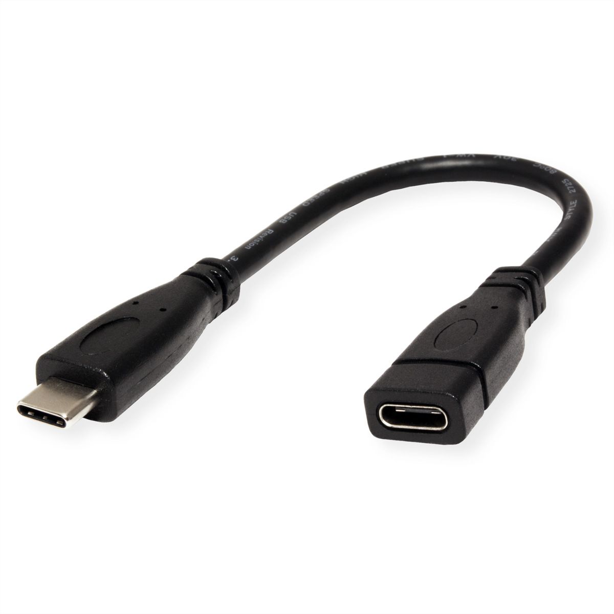 ROLINE Câble USB 3.2 Gen 2 Type C, C-C, M/F, 4K UHD-1, 10Gbit/s, 100W, noir, 0,15 m