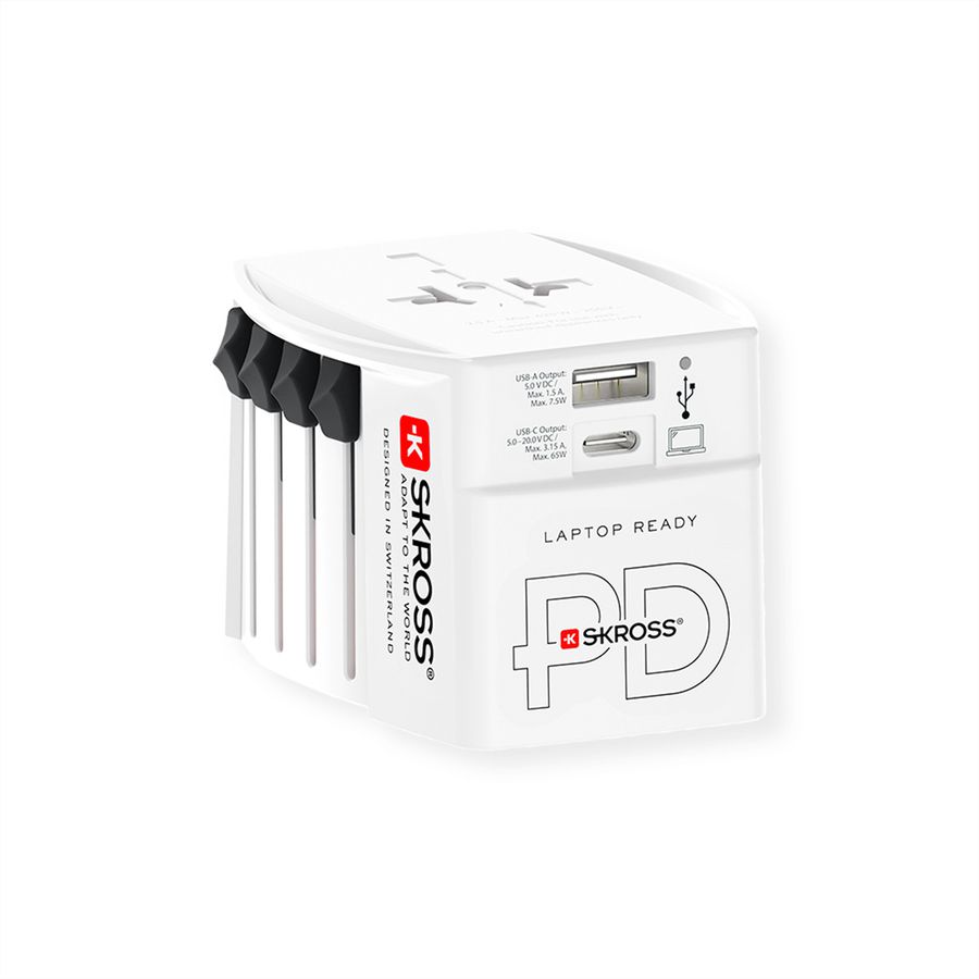 SKROSS Adaptateur de voyage MUV USB A/C 65PD avec câble USB-C, monde