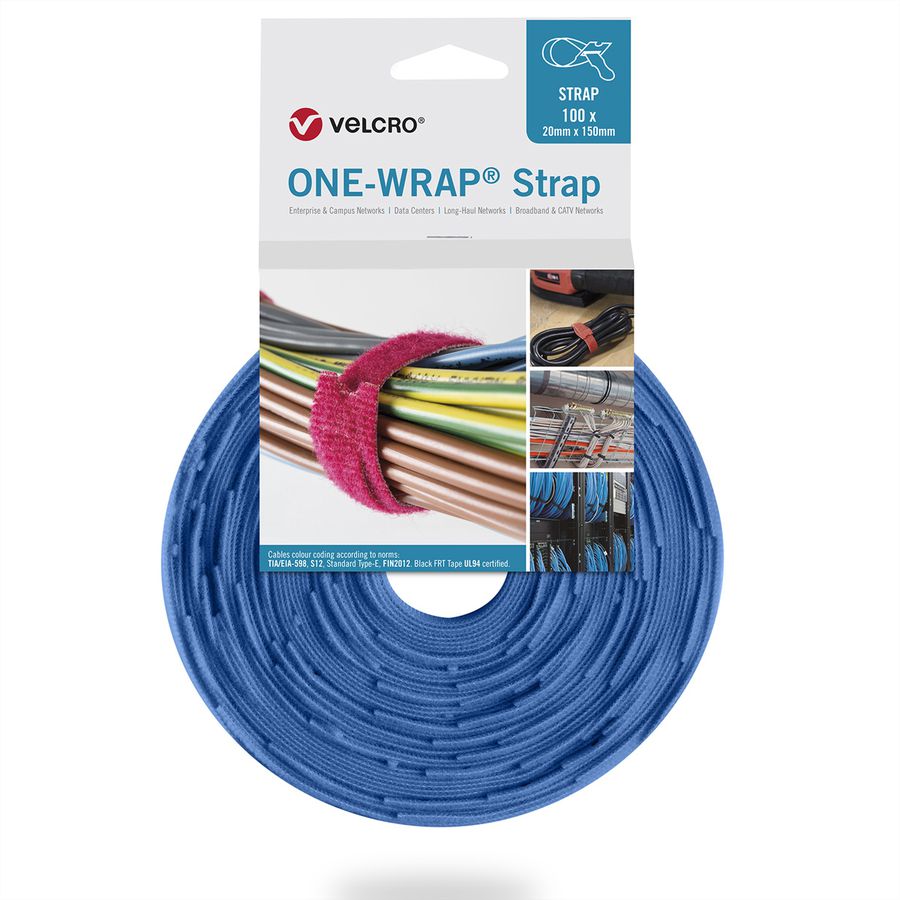 VELCRO® One Wrap® Strap 13mm x 200mm, 100 pièces, bleu