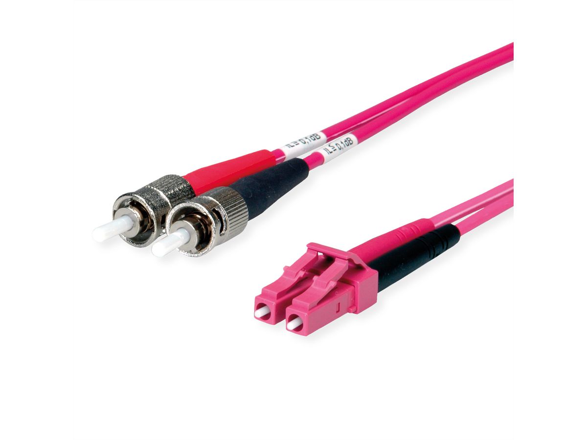 TELEGÄRTNER Câble adaptateur duplex 50/125 OM4, 2x ST, 1x LC Duplex, violet, 2 m