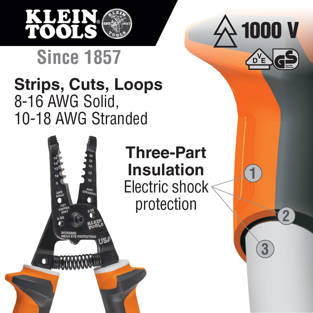 KLEIN TOOLS 11054EINS Pince isolée à dénuder / coupe-fil