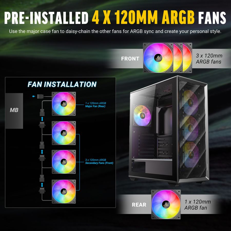 ANTEC AX85 ARGB Boîtier PC Midi Tower Gaming ATX, noir