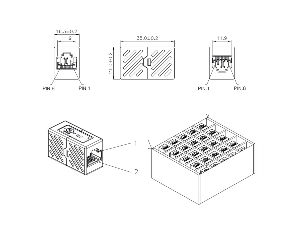 ROLINE Coupleur RJ-45 non blindé, Cat.6 (Classe E), Lot de 25
