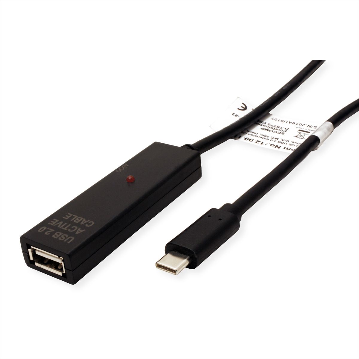 VALUE USB Prolongation active 2.0 avec Repeater, A-C, noir, 10 m