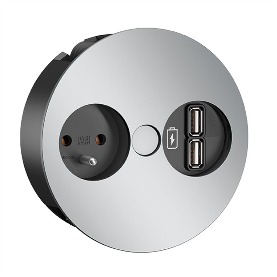 BACHMANN TWIST Prise 1x UTE, chargeur USB, chrome, 0,2 m
