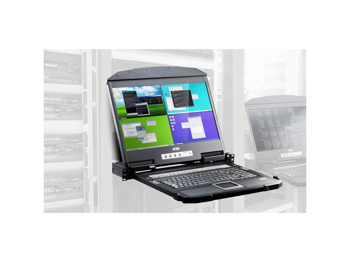 ATEN CL3884NW Commutateur KVM HDMI multivue LCD de 18,5" à deux rails USB 4 ports, FR-Layout