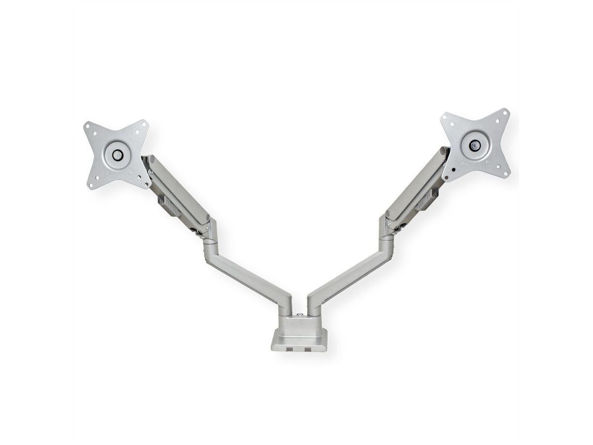 ROLINE Support double LCD pneumatique, 5 articulations, pivot, argent