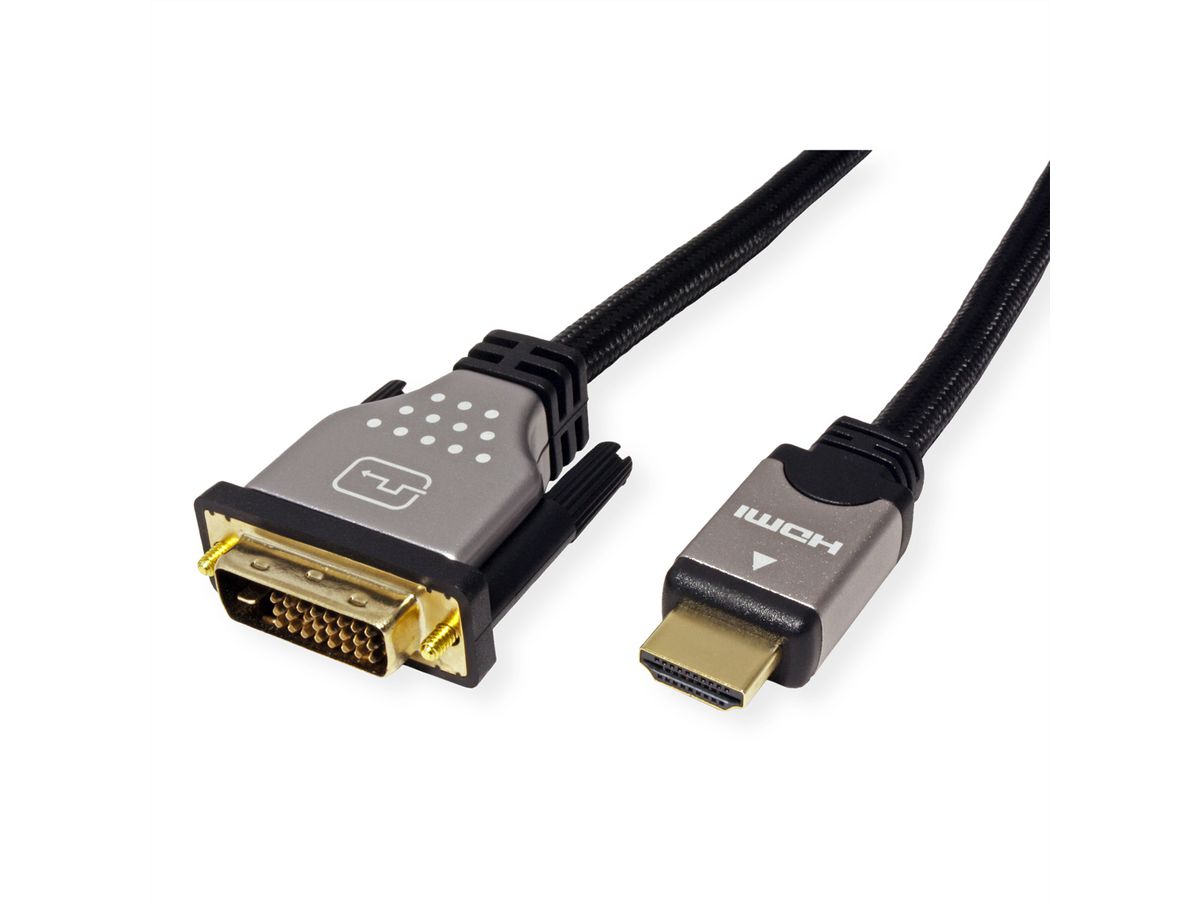 ROLINE Câble pour écran DVI (24+1) - HDMI, M/M, noir/argent, 1,5 m