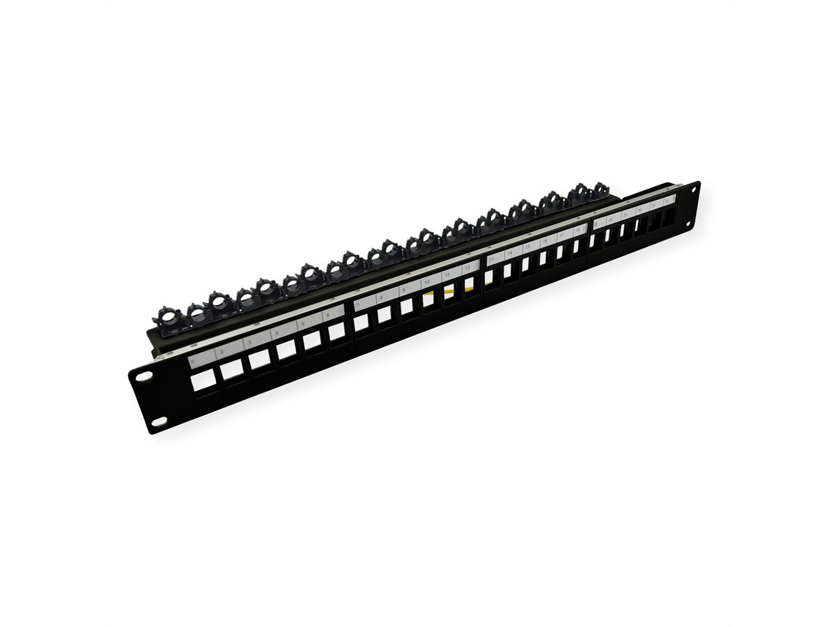 ROLINE Panneau de brassage 19" vide pour Keystone, 24 ports blindés, Fixation par clip, noir