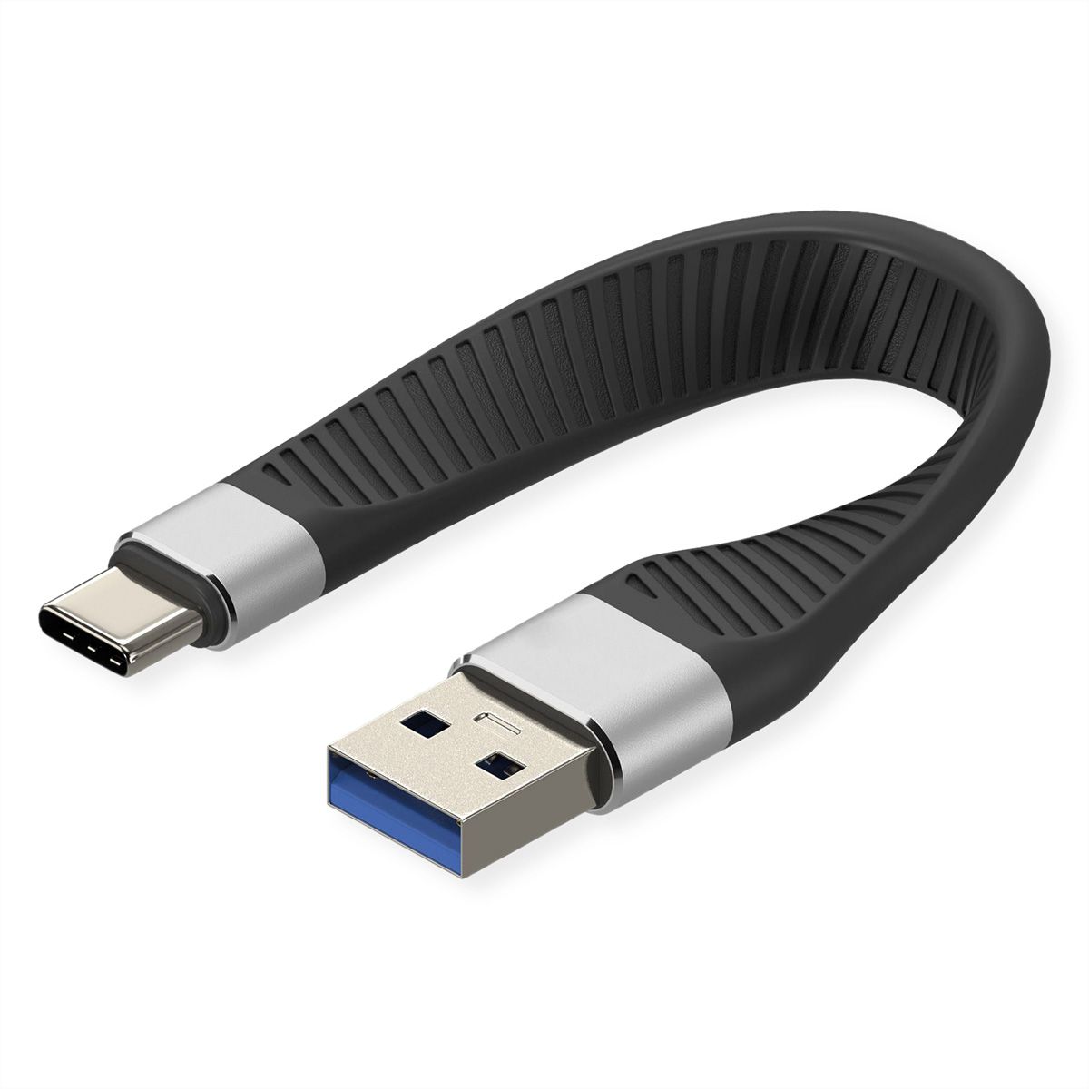 ROLINE Câble USB 3.2 Gen 2 en silicone, C-A, M/M, 10Gbit/s, Emark, noir, 11 cm