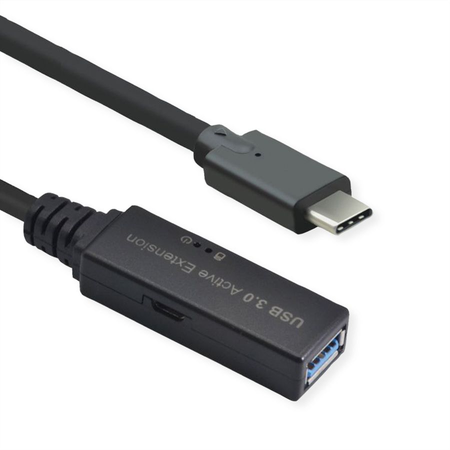 ROLINE Câble prolongateur USB 3.2 Gen 1 actif, Type A - C, noir, 10 m