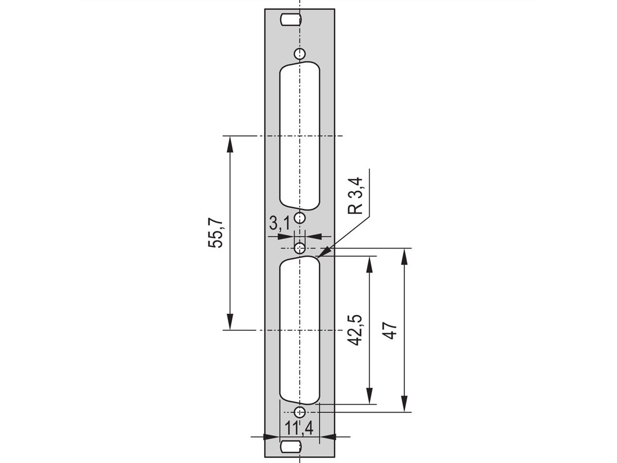 SCHROFF Face avant 19" avec découpe Sub-D, 2x25 pôles, 3U, 4 F, 2,5 mm, Al, RAL 7035