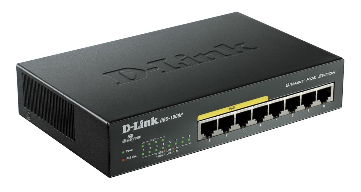 D-Link DGS-1008P commutateur réseau Noir Connexion Ethernet, supportant l'alimentation via ce port (PoE)