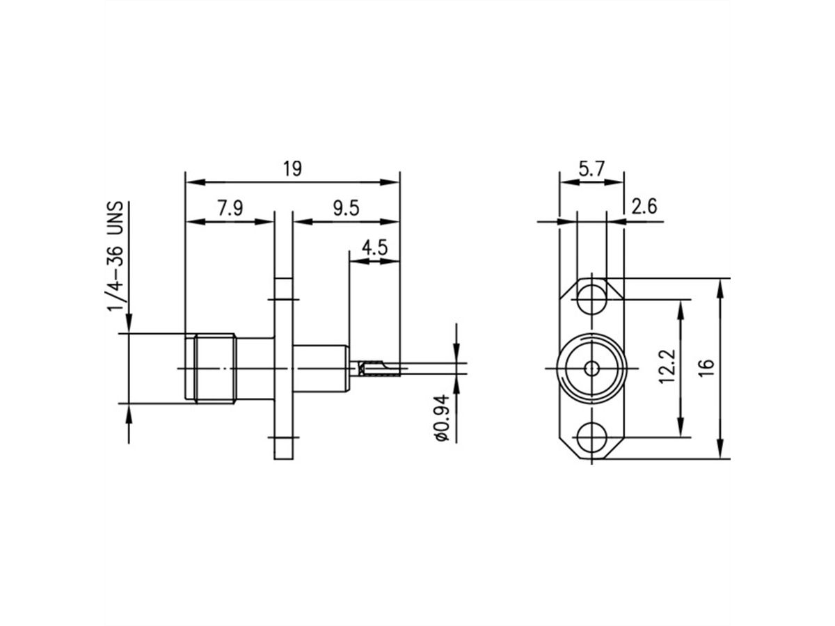 TELEGÄRTNER Prise SMA encastrable avec bride plaquée or