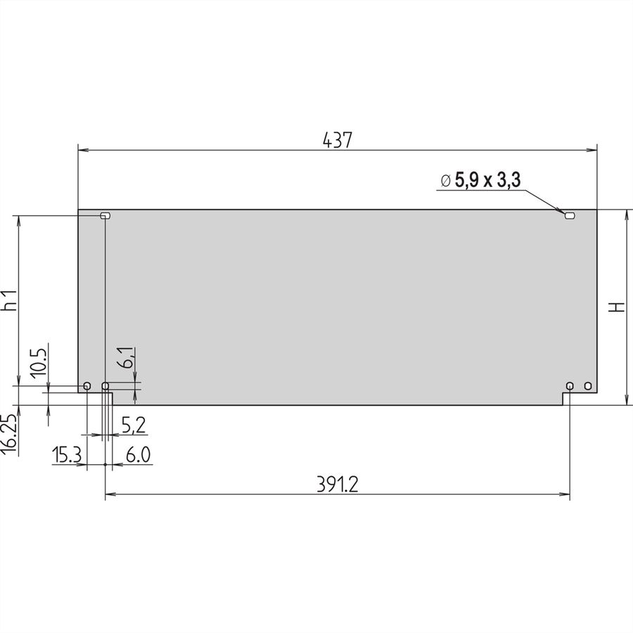 Face avant Inpac SCHROFF, avec charnières en bas, 6 U, 2,5 mm, alu, anodisé, bords non traités