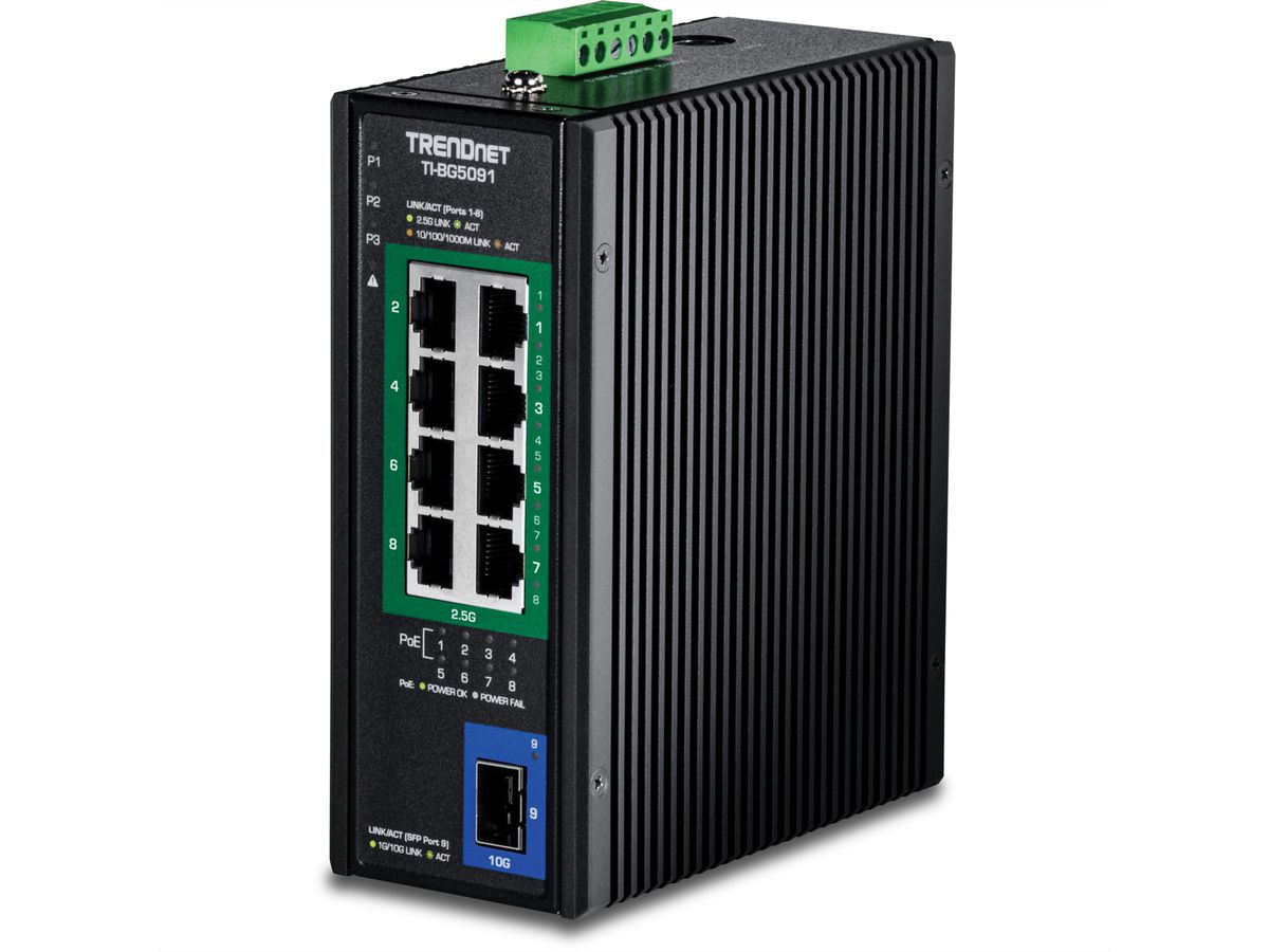 TRENDnet TI-BG5091B Commutateur DIN-Rail 2,5G 9 ports PoE++ industriel avec ports 10G
