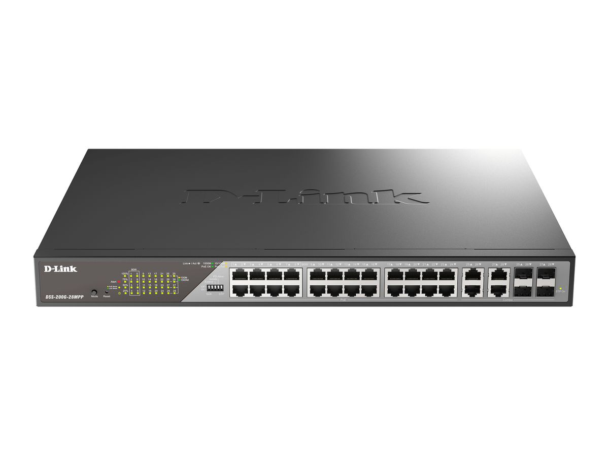 D-Link DSS-200G-28MP commutateur réseau Géré L2 Gigabit Ethernet (10/100/1000) Connexion Ethernet, supportant l'alimentation via ce port (PoE) 1U Gris