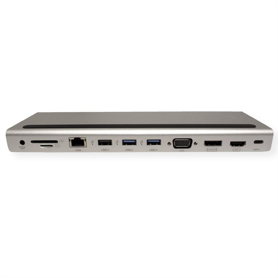 VALUE Station d‘accueil USB-C multiports, 4K HDMI/DP, VGA, USB, Card Reader, PD, Gigabit Ethernet, Audio