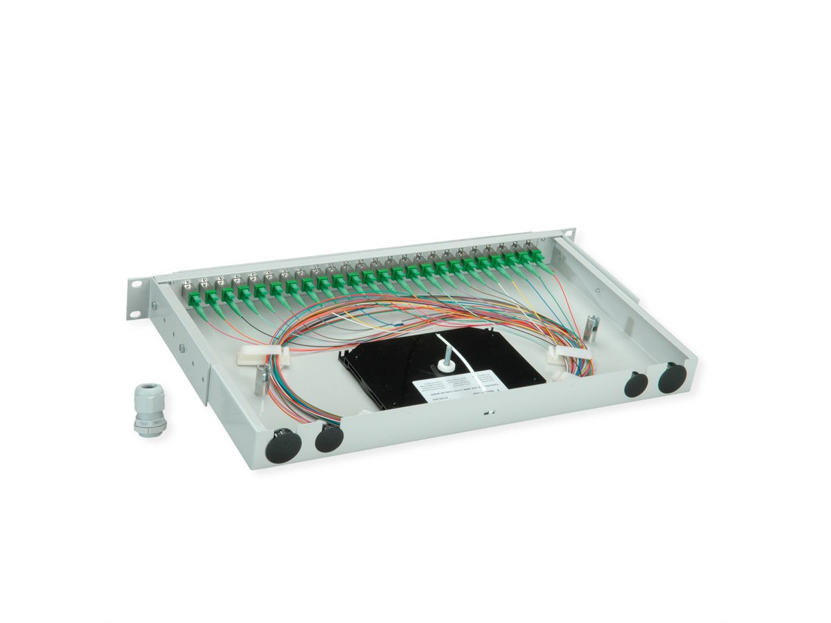 TELEGÄRTNER BASIS V Panneau fibre optique avec coupleurs & Pigtails , 24x E2000, OS2 vert APC