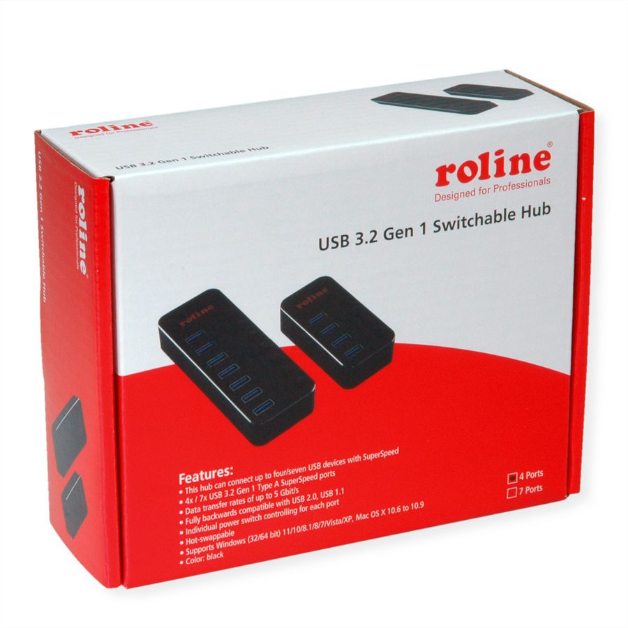 ROLINE Hub Notebook USB 3.2 Gen 1, 4 ports, noir