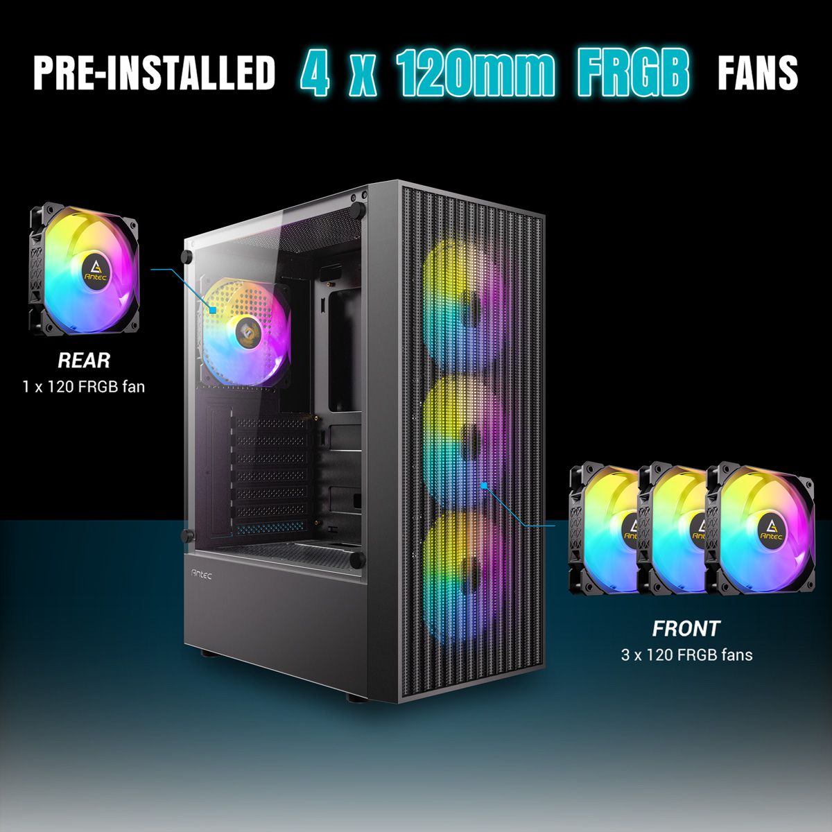 ANTEC AX27 RGB Elite Boîtier PC Midi Tower Gaming ATX, noir