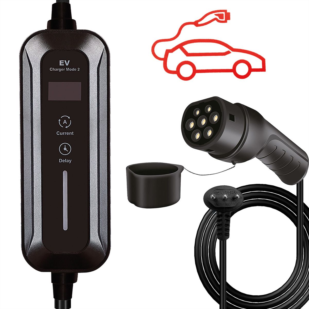 ROLINE Câble portable de recharge VE CEE7/7 - Type2, 1 phase, 250VAC (1P+N+E), 32 A, 7,4 kW, 3 m