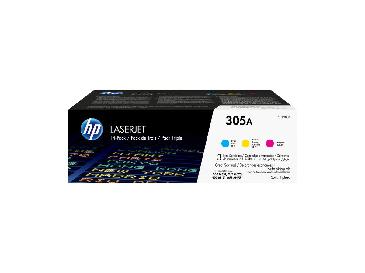 HP 305A pack de 3 toners LaserJet cyan/magenta/jaune authentiques