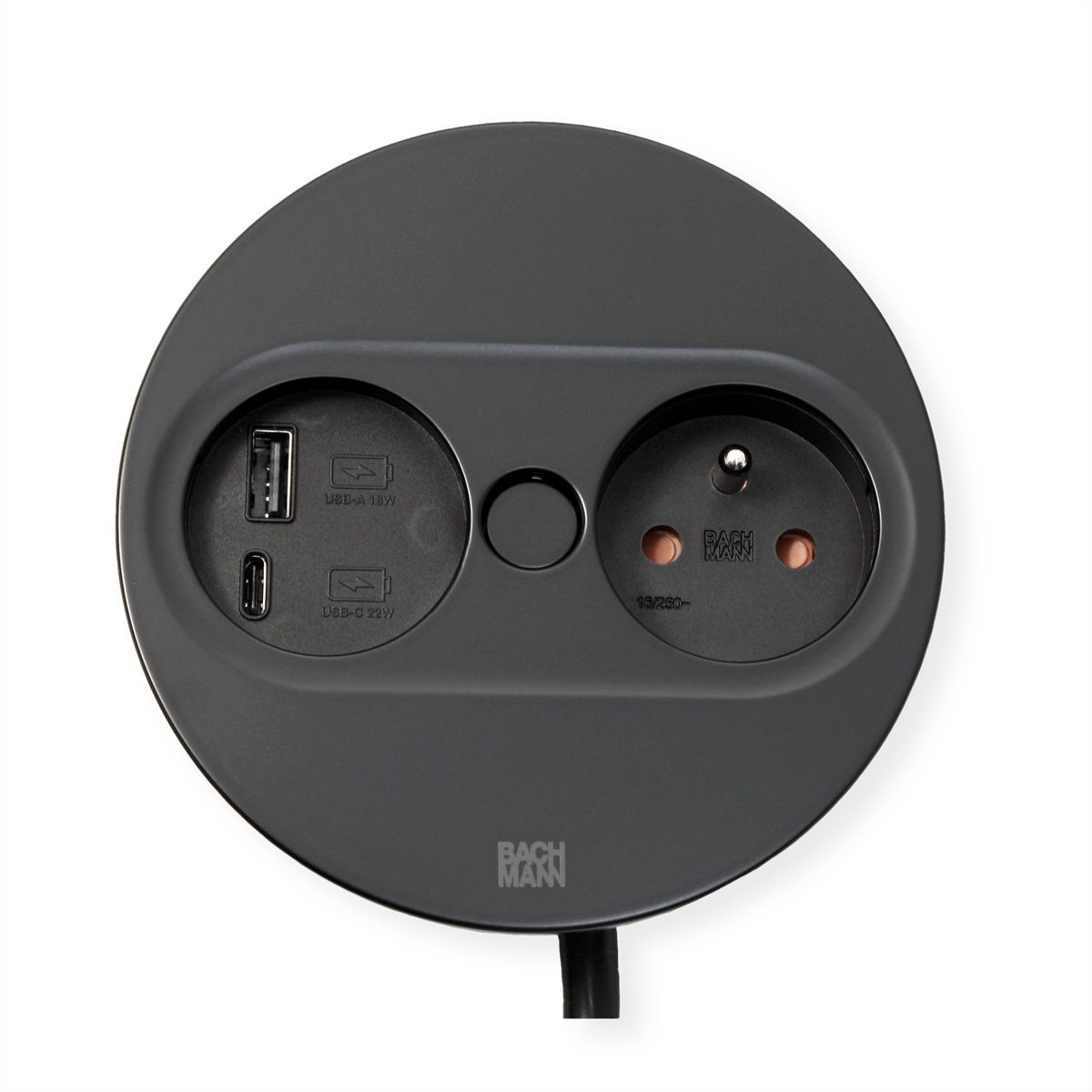 BACHMANN TWIST 2 1xUTE 1xUSB A/C 22W 2,0m AEH RAL9005 30GE rond, Mess.p.Ph. 3G4 CEE32A Lan Commutation p.D.
