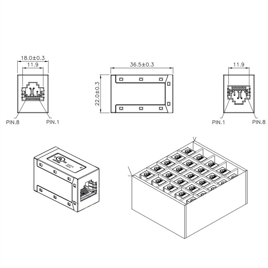 ROLINE Coupleur RJ-45 blindé, Cat.6 (Classe E), Lot de 25