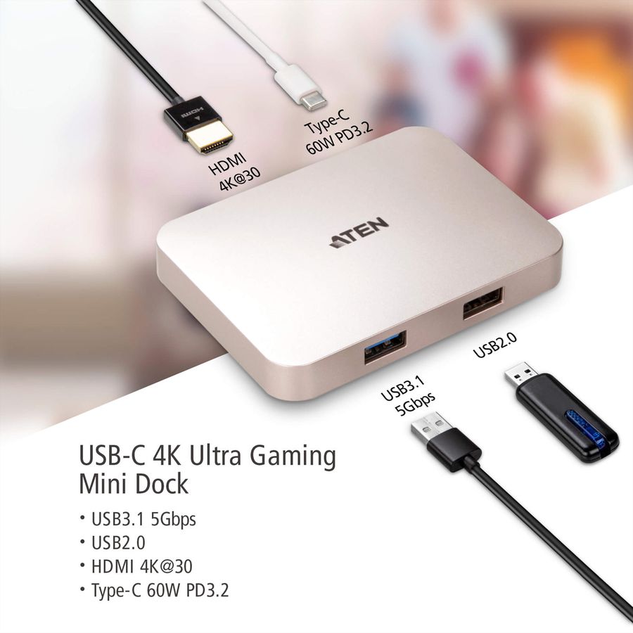 ATEN UH3235 Mini-station USB-C 4K Ultra avec transfert de l’alimentation