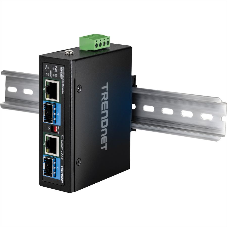 TRENDnet TI-BF22SFP Convertisseur de média industriel, SFP vers PoE++ Gigabit à 2 ports