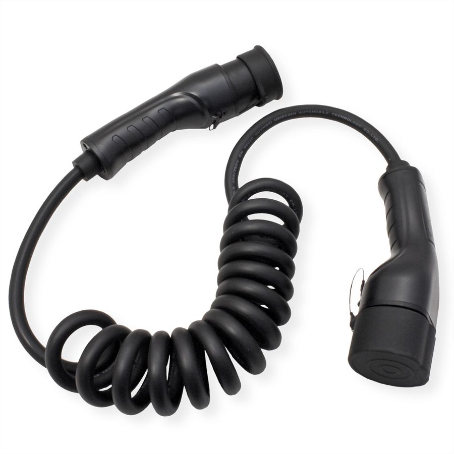 ROLINE Câble de recharge VE type2, 1-Phase, 250VAC (1P+N+E), 32 A, 7,4 kW, spirale (max. 2m)