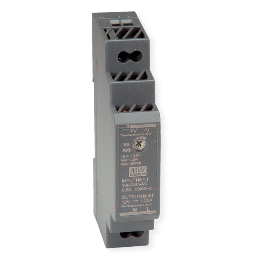 MEAN WELL HDR-15-12 Alimentation industrielle DIN 15W 12V DC, Anthracite