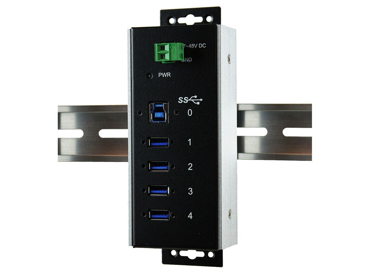 EXSYS EX-1185HMVS-WT Hub USB3.0 métal à 4 ports, Din, plage de -40°C à 85°C