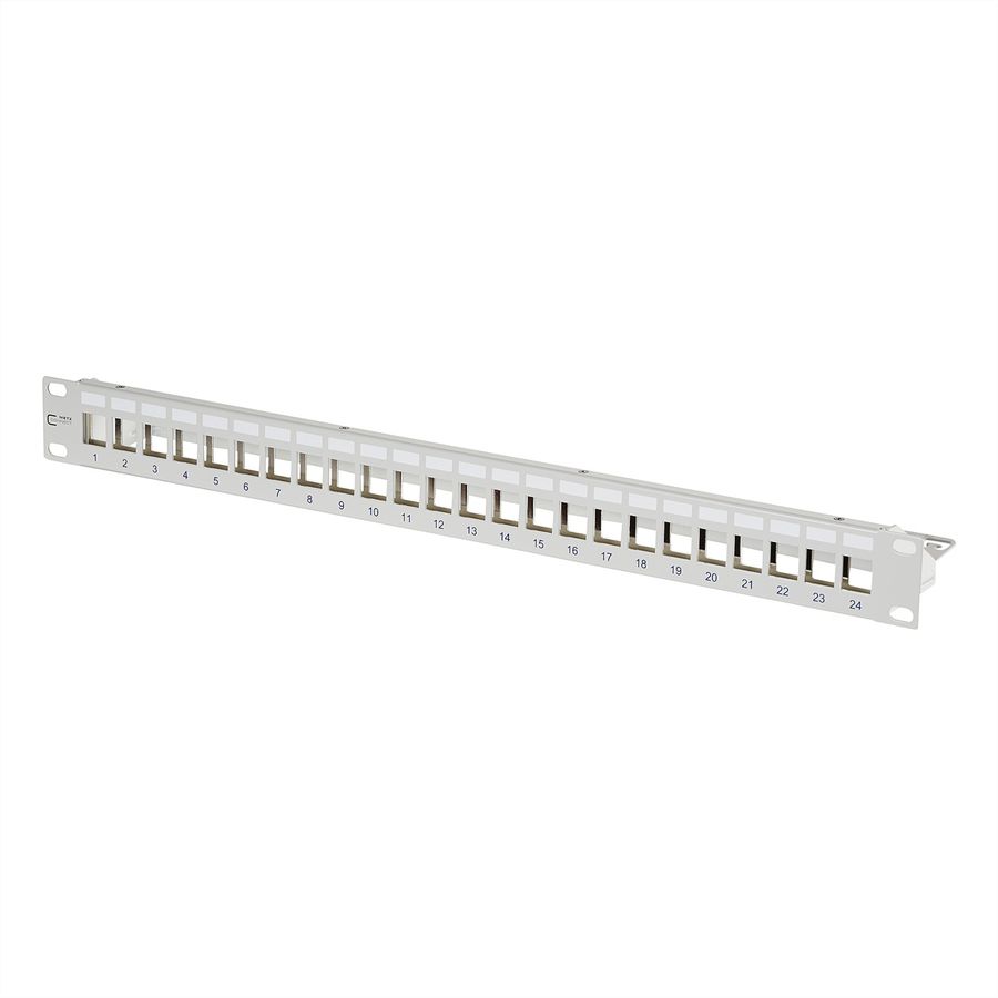 METZ CONNECT Support de module Keystone 19 pouces 1U , 24 ports gris non équipés, blindés