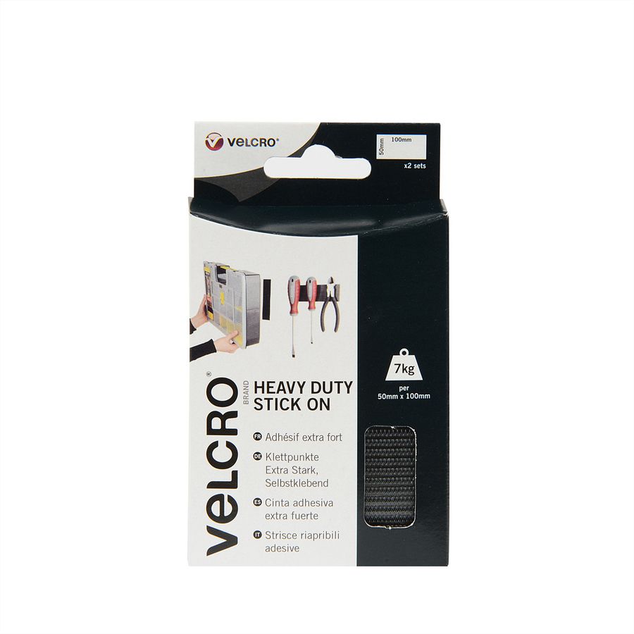 VELCRO® Bandes 50x100mm x 2 noires, crochets&velours autocollants extra fort