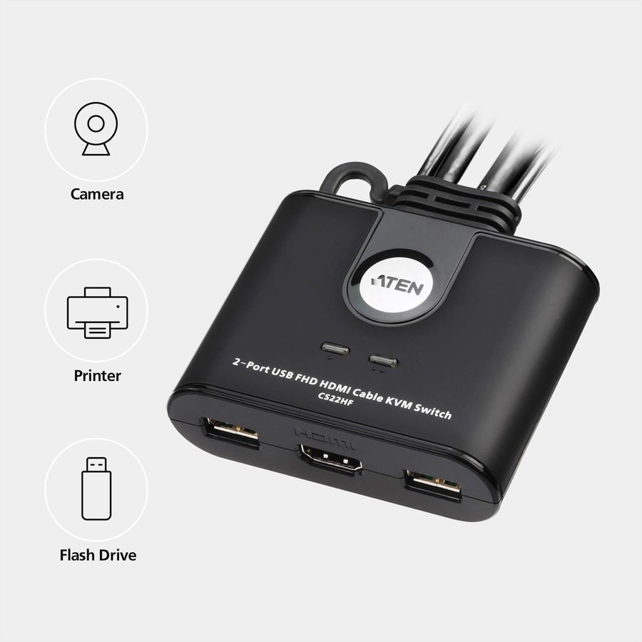 ATEN CS22HF Commutateur KVM câblé FHD HDMI à 2 ports