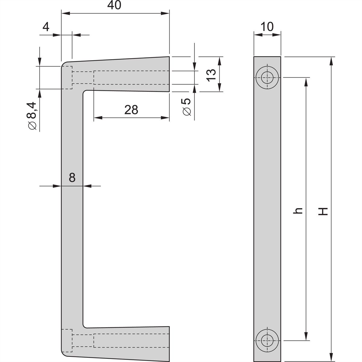 Poignée avant MultipacPRO SCHROFF, en une pièce, largeur 10 mm, 4 U