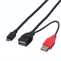 ROLINE Câble USB 2.0 en Y, 2x Type A (M/F) - Micro B M, 1 m