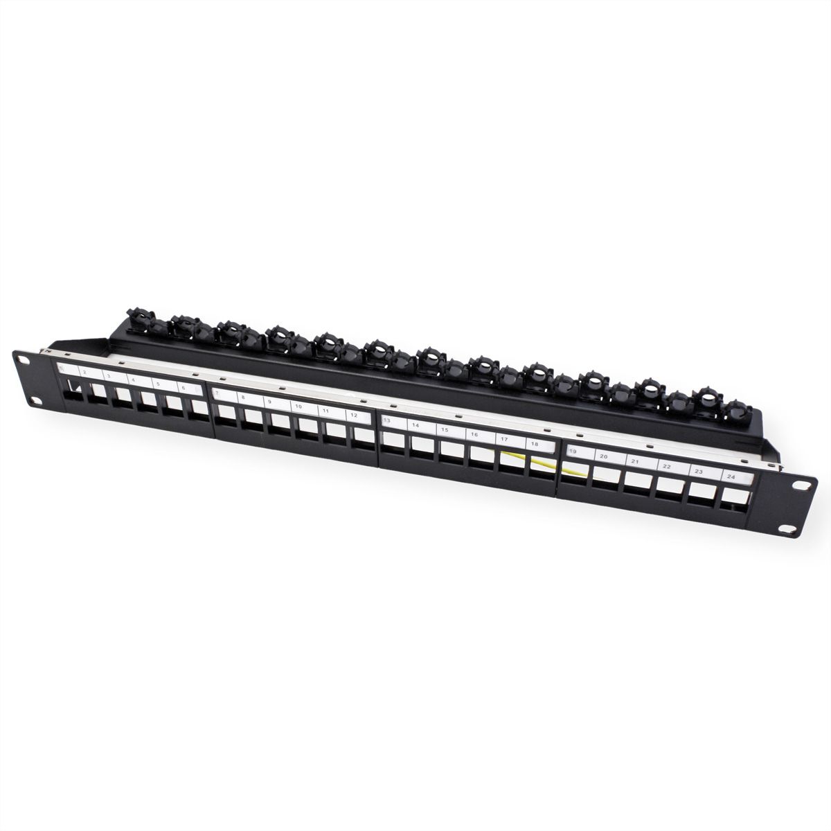 ROLINE Panneau de brassage 19" vide pour Keystone, 24 ports blindés, Fixation par clip, noir