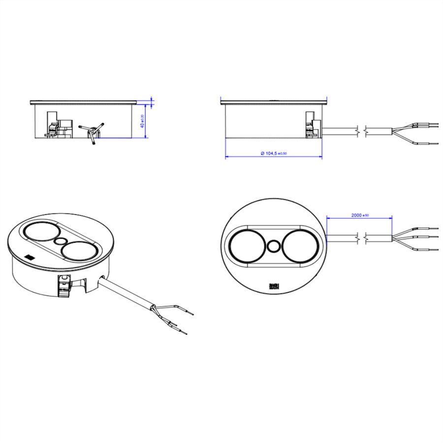BACHMANN TWIST2 2xUTE 2,0m AEH RAL9005 30GE rond, Mess.p.Ph. 3G2,5 CEE16A Lan Commutation p.D.