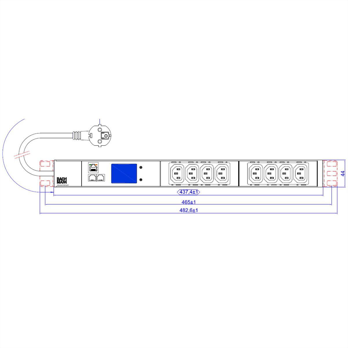 BACHMANN BN2000 19" 1U 8xC13, TCP/IP 2,0m CEE7/7
