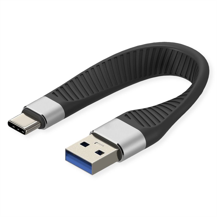 ROLINE Câble USB 3.2 Gen 2 en silicone, C-A, M/M, 10Gbit/s, Emark, noir, 11 cm