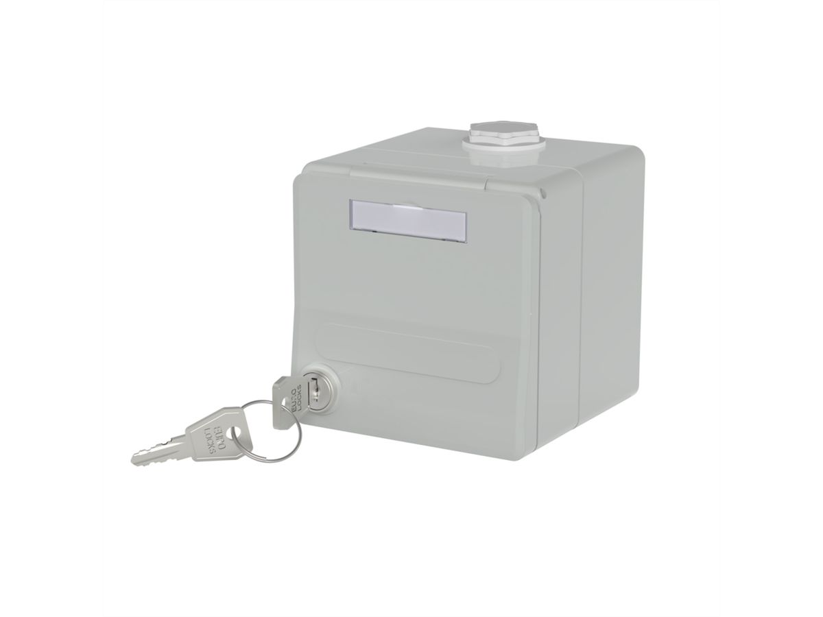 METZ CONNECT Boîtier apparent pour module IP44 , Couvercle rabattable + serrure, 2 ports non équipés , gris