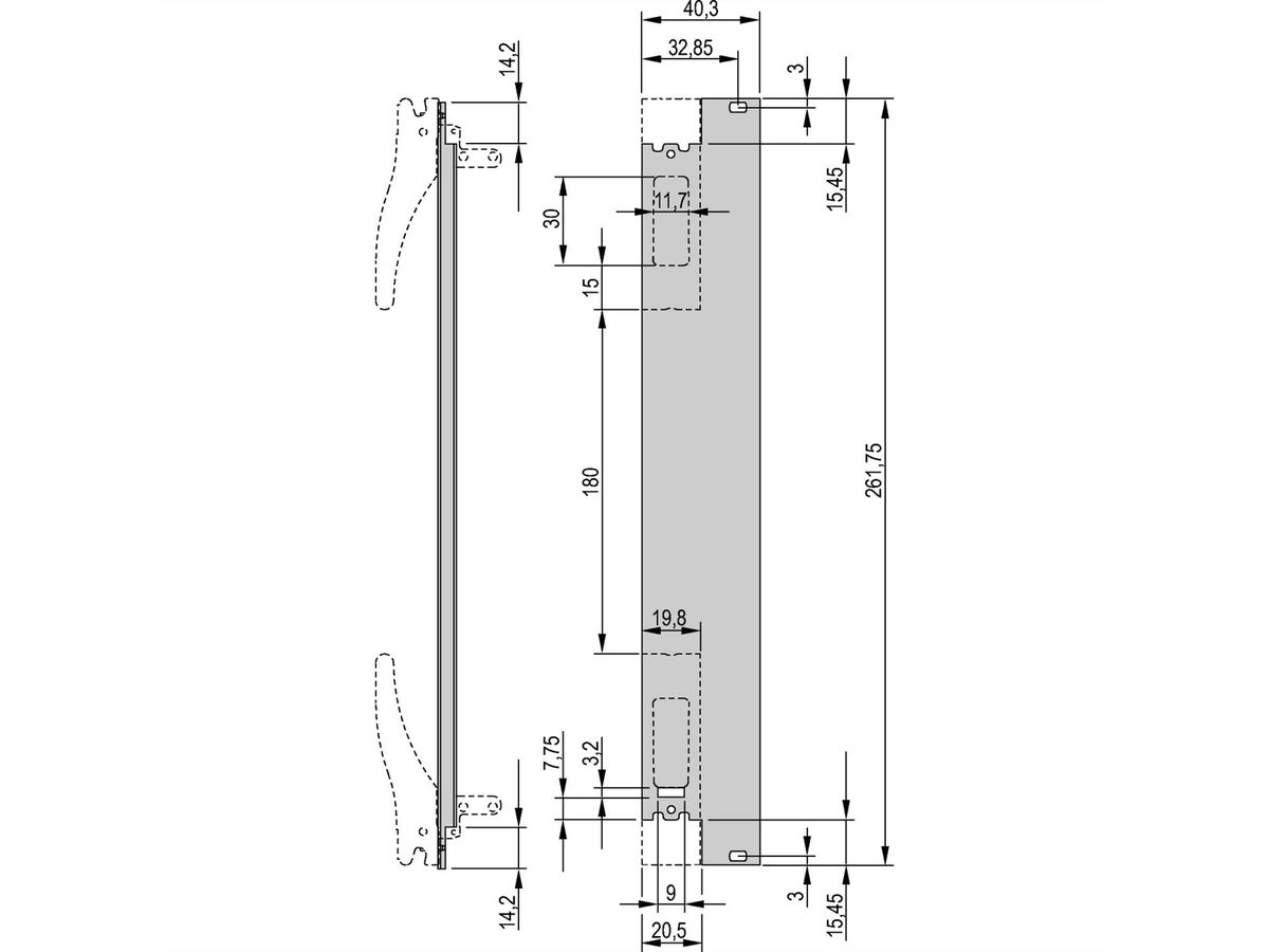 SCHROFF Plug-In Unit U-Profile Face avant pour poignée XL, compatible micro-interrupteur, 6 U, 8 CV, 2,5 mm, alu, anodisé frontal, conducteur arrière